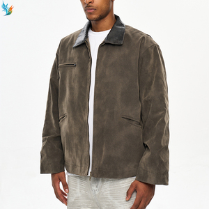 Chaqueta de Trabajo Estilo Detroit para <span class=keywords><strong>Hombre</strong></span>, en Gamuza Sintética Premium, Color Marrón, con Cierre, Estilo Casual, con Cuello de Cuero - Product Image 2