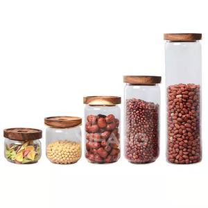 Wadah penyimpanan kaca dapur dengan tutup kayu, <span class=keywords><strong>Set</strong></span> toples kedap udara Ideal untuk menyimpan sereal makanan ringan dan kering - Product Image 3