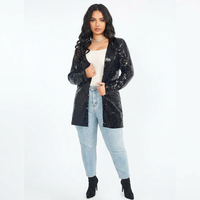 Vestes d'hiver matelassées en toile de coton respirante à sequins pour femmes, à la mode, à manches longues, blazer ouvert sur le devant, doublure en soie amovible