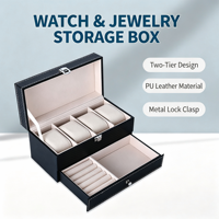 Boîte à montres multifonctionnelle en cuir PU doublée de velours, 4 emplacements, double couche, étui de rangement pour bijoux, tiroir organisateur de bagues