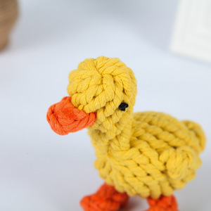 Juguete para mascotas de cuerda de algodón con forma de pato amarillo, 14x9cm, duradero y masticable para gatos y perros - Product Image 1