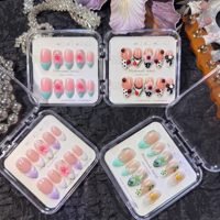 Ongles press-on 3D faits main en PMMA, courbe amande moyenne, style glamour quotidien, couvrance totale, réutilisables, 10 pièces