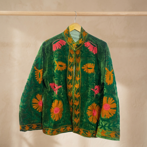 Unique Design Handmade <b>Velvet</b> Breathable <b>Jacket</b> Mandarin Collar Full Sleeve Autumn <b>Women's</b> Cotton Lining Floral Pattern - Product Image 2