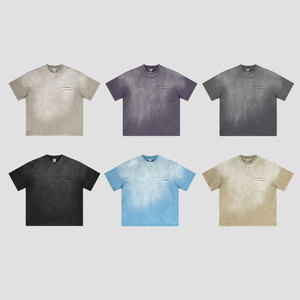 เสื้อยืดแนวสตรีทแบบย้อนยุคของผู้ชายผ้าถัก310GSM ผ้าฝ้ายเฮฟวี่เวท100% สไตล์ฟอกสีพิมพ์ลายกระเป๋าโอเวอร์ไซส์ - Product Image 4