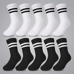 Chaussettes ras du cou 100 % coton rayées blanches et noires pour adulte, décontractées, respirantes, tricotées, pour le quotidien au printemps - Product Image 3