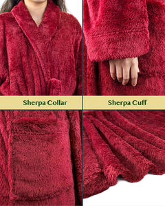 Red Women <strong>Fleece</strong> Sleep Robe Sherpa Fluffy Pajamas <strong>Super</strong> <strong>Soft</strong> and Warm Bathrobe Loungewear Long <strong>Pyjama</strong> Robe - Product Image 6