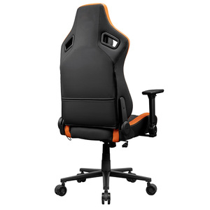 Silla Gamer Personalizada Defensor 4D con Reposabrazos, Silla de Oficina para Juegos en Cuero Naranja y Negro con Reposapiés Extensible - Product Image 4