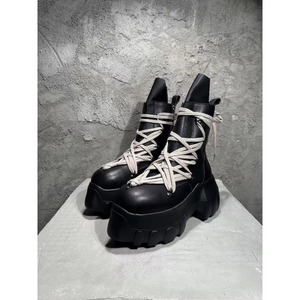 Canlin Black Genuine Leather Waterproof Platform Lace-Up Walking <b>Boots</b> for <b>Women</b> Anti-Slip Rubber Sole Gothic Streetwear - Product Image 1