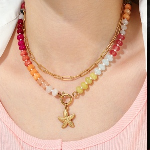 Collana Artigianale con Ciondolo in Acciaio Inossidabile e Pietre Naturali Colorate, Stile Bohemien, Nuova Collezione Moda <span class=keywords><strong>2026</strong></span>, Gioielli da Donna - Product Image 2