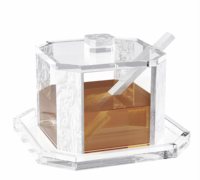 Pot à miel suspendu carré en Lucite avec couvercle magnétique personnalisé, thème Judaica, en acrylique, cadeau de Rosh Hashana, avec cuillère à miel