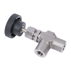 Válvula de aguja de acero inoxidable con rosca interna de ángulo recto y perilla para uso en instrumentos de alta presión - Product Image 1
