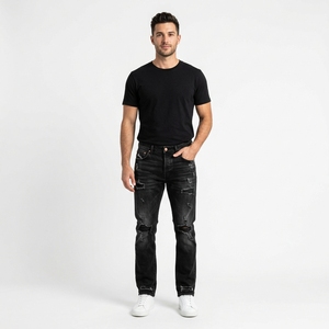Nuevos Jeans de Mezclilla para Hombre, Corte Slim Fit, Pierna Recta, Desgastados y Rotos, Cintura Media, Algodón, Estilo Casual Vintage, para Otoño - Product Image 1