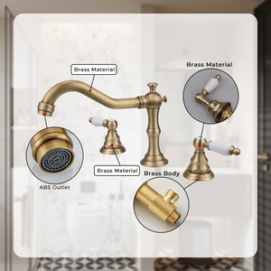 Rubinetto per Lavabo Antico a Doppia Maniglia, Acqua Calda e Fredda, <span class=keywords><strong>in</strong></span> <span class=keywords><strong>Ottone</strong></span> per <span class=keywords><strong>Bagno</strong></span> - Product Image 3