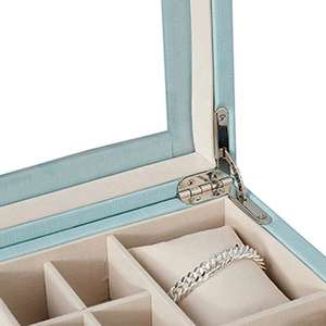 กล่องเก็บเครื่องประดับแบบกระจก DS ระดับไฮเอนด์ สีฟ้าอ่อน บรรจุภัณฑ์ต่างหู ทำด้วยมือ ไม้ทรงสี่เหลี่ยมผืนผ้า MDF วินเทจ หรูหรา - Product Image 6