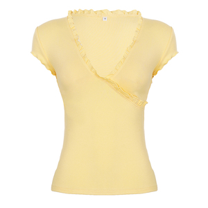 V-Neck Slim Fit Breathable Eco-Friendly Digital Printing Knit <b>Top</b>-Pure Sexy Solid Color for Women - Product Image 6