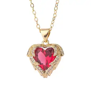 Bijoux de gemme naturelle de haute qualité collier de Zircon rouge pendentif coeur délicat bijoux collier pendentif collier coeur