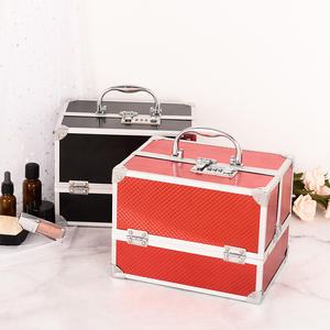 Estuche de <span class=keywords><strong>Maquillaje</strong></span> Portátil de Doble Capa con Diseño de Rayas, de Aleación de Aluminio, con Espejo, Cierre Abierto, Expansión y Bloqueo, Caja de Almacenamiento Multicapa para Herramientas - Product Image 2