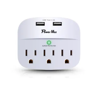 Tonghua 3-Outlet Wall Charger Surge Protector 6 Outlet Extender 3 Outlet Wall Mount Usb Wall Tap plugue elétrico