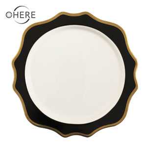 Assiette à dîner en forme de tournesol de couleur noire, ensemble de <span class=keywords><strong>vaisselle</strong></span> de fête de banquet de mariage, plat en porcelaine mat de 13 pouces, vente en gros - Product Image 2