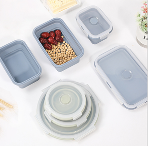 Lunch Box Set Folding Lunch Box 4 Pcs BPA Free Food Grade Silicone Folding Microwavable Food Containers Collapsible Lunch Box Set Silicon Food Storage