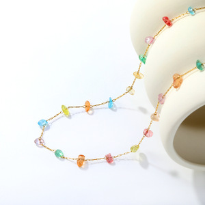 Irregular Colored Stone Necklace And <b>Bracelet</b> <b>Set</b> For Women Fashionable Party Jewelry Zinc Alloy Gold Tone - Product Image 3