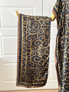 Chic Bohemian Silky <strong>Kaftan</strong> Robe with Gold Floral Embroidery &amp; Matching Scarf - Product Image 3