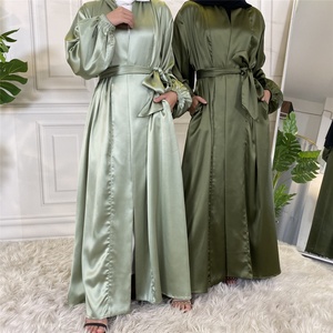 1917# Most Wanted High Quality Satin Open Abayas With Wide Sleeves Muslim Women Abaya Dresses Classic 10 Colors - Product Image 4