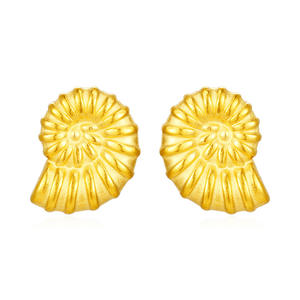 Nuevos pendientes de acero de titanio Patrón de flores geométricas Pendientes redondos Pendientes femeninos chapados en oro de 18 quilates - Product Image 6