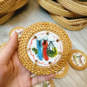 Handmade Rattan Tableware Set Stylish Water Hyacinth Bamboo <b>Wicker</b> Placemat Coaster <b>Basket</b> Famous Wedding for Home Use Vietnam - Product Image 2