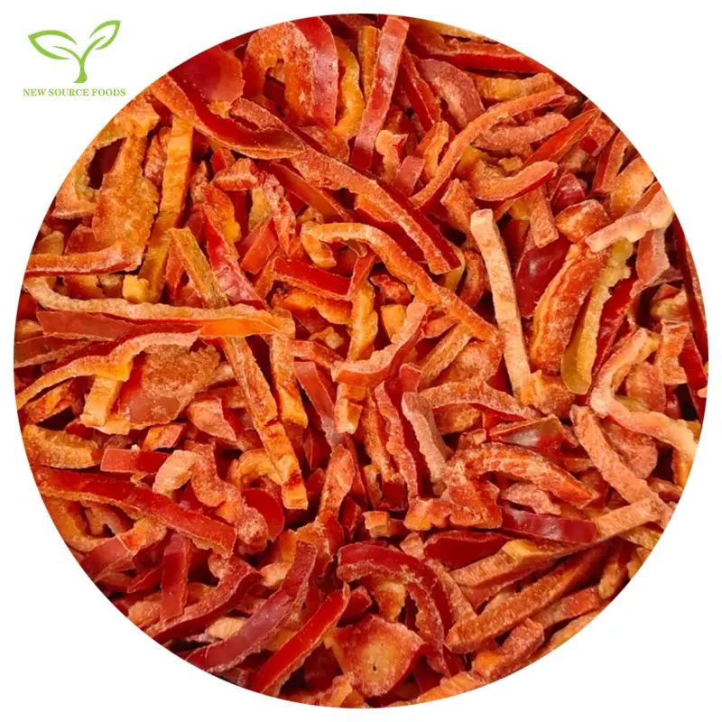China IQF Frozen Sweet Pepper Rote Scheiben Breite 5mm natürliche Länge BRC HACCP ISO HALAL KOSHER Zertifizierung