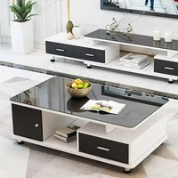 Ensemble de 3 meubles de salon modernes : meuble TV style chaise et table basse en verre, avec table basse intégrée au meuble TV
