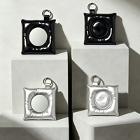 Porte-clés décoratif tendance en cuir et coton, miroir de poche personnalisé noir et argenté, accessoire de sac à dos à la mode