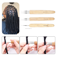Aiguilles à crochet pour dreadlocks avec logo personnalisé gratuit 1/2/3 crochets Aiguille à crochet en bambou pour cheveux locks Accessoires pour dreadlocks Outils de fabrication de perruques