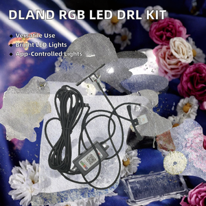 Kit de phares de voiture <span class=keywords><strong>DLAND</strong></span> 12V RGB LED avec yeux de démon DRL en forme de T, lentille de projecteur, commande par application de smartphone pour projecteur Bi LED - Product Image 2