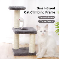 Arbre à chat à 3 niveaux pour chatons d'intérieur, petite tour pour chat avec poteaux à gratter en sisal, maisonnette en peluche avec jouet suspendu