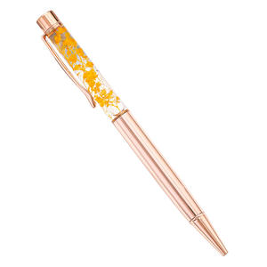 Fantezi kız gül altın Metal lüks sıvı kalemler güzel gerçek kuru çiçek dekor hayvan tasarım hediye ile özelleştirilmiş Oem siyah kalemler - Product Image 1