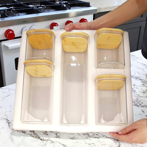 5 pièces ensemble <span class=keywords><strong>cuisine</strong></span> hermétique carré bocaux de stockage en verre avec boîte en mousse à bulles stockage à domicile bocal en verre avec couvercle hermétique - Product Image 5