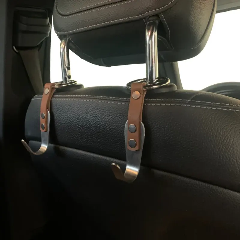 Organizador para cabeça de carro em couro, cabide com gancho, aço inoxidável, organizador universal, descanso de cabeça para carro, bolsa de mão