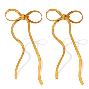 Pendientes Largos con Borlas y Lazo Estilo Retro Francés, de Acero Inoxidable con Baño de Oro, Diseño Exclusivo - Product Image 5