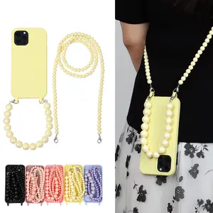 REWIN Fashion Candy Color TPU Mobile Phone Case with Beads Bracelet Necklace Chain Strap for iPhone 11 12 13 14