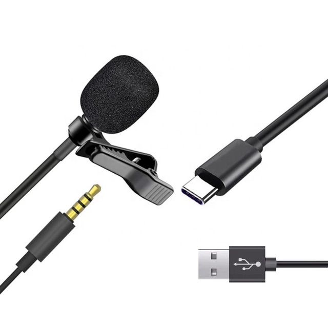 3.5mm Type c Lavalier Microphone Lapel Clip-on Recording Microphone Mic for Android Phone Camera Livestream Recording