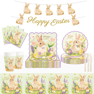 DAMAI Easter Party Theme Decor Bulk Wholesale Set Easter Rabbit Paper Plates Tablecloth Party Disposable Tableware - Product Image 1