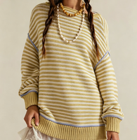 Nouveau design – Pull en maille rayé à blocs de couleur pour femme, col rond, coupe ample, manches longues, idéal pour les tenues décontractées quotidiennes
