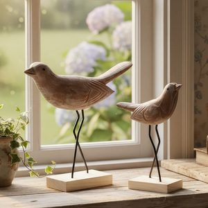 Decorazione Artigianale <span class=keywords><strong>in</strong></span> <span class=keywords><strong>Legno</strong></span> di Innamorati - Scultura Creativa di Coppia di Uccelli per Ingresso, Mensola e Soggiorno, Calore Rustico per la Casa - Product Image 1
