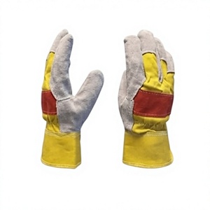 Gants de travail robustes en cuir de vachette fendu, avec dos perforé en tissu de coton, protection industrielle des mains, manchette caoutchoutée, CE - Product Image 4