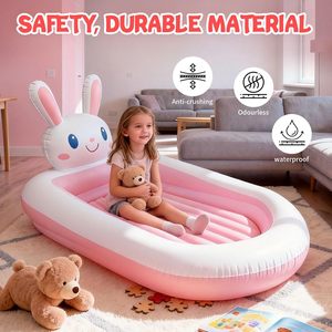 Bunny Shaped Kids <b>Inflatable</b> Travel Bed with Safety Rails for Toddlers Camping Home - Product Image 3