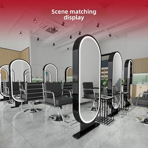 Professioneller Moderner LED-Standspiegel Doppelseitig Gold Friseursalon-Möbel Styling-Barbier-Salon Haarspiegel-Station - Product Image 5