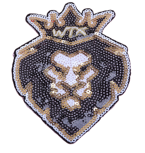 Patch in Tessuto con Ricamo 3D a Forma di Leone con Corona e Paillettes, Applicabile a Caldo su Feltro, PVC, per Cappelli, Borse, Scarpe e Tessuti per la Casa - Product Image 1