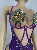 Combinaison Monokini Faite Main pour Femme avec Soutien-Gorge à Armatures et String – Tenue de Samba, Carnaval, EDC, Rave, Festival, Spectacle Scénique, Strip-tease, Boîte de Nuit