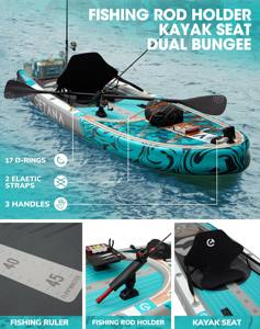 เรือยางแบบใหม่ ดีไซน์สองห้องลม รับน้ำหนักได้ 600 ปอนด์ บอร์ดพายตกปลาแบบเป่าลม บอร์ดยืนพายแบบเป่าลม พร้อมอุปกรณ์เสริม - Product Image 6